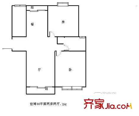 浦江世博家园四街坊户型图86平方米两房两厅 2室1厅1卫1厨