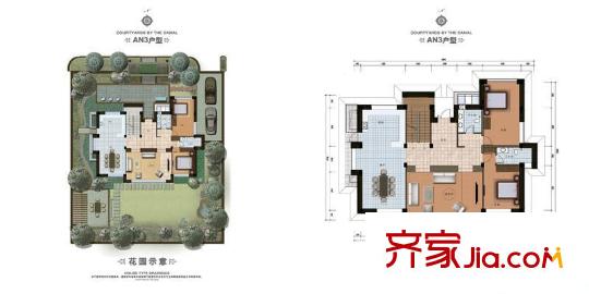 泰禾・中国院子AN3户型花园层、首层户型图 5室7厅5卫2厨