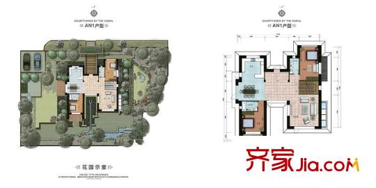 泰禾・中国院子AN1户型首层、花园层户型图 5室7厅5卫2厨
