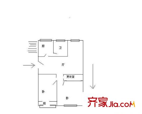 由由七村户型图户型图 2室1厅1卫1厨