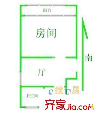 由由七村 1室 户型图