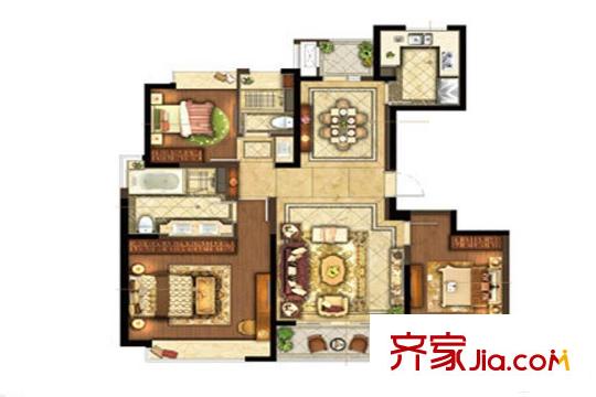 象屿大宁悦府D1户型图 3室2厅2卫1厨