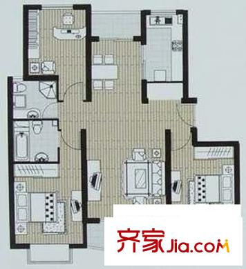 汇丽苑五期户型图户型图 3室2厅2卫1厨