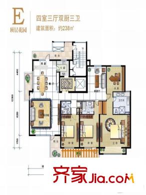 8哩岛E顶层花园户型 4室3厅3卫2厨
