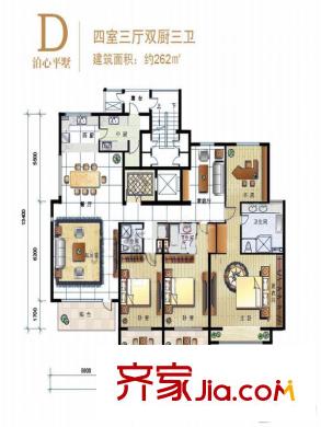 8哩岛泊心平墅D户型 4室3厅3卫2厨