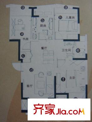 万科城花新园户型图B户型 3室2厅1卫1厨