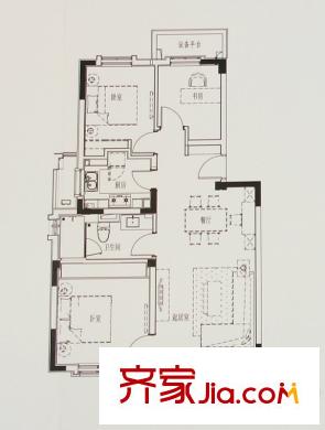 万科城花新园户型图95平户型 3室2厅2卫1厨