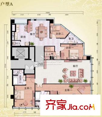 优筑户型图A户型(售罄) 5室2厅2卫1厨