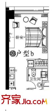 融达国际酒店式公寓B户型(售罄) 1室1厅1卫1厨