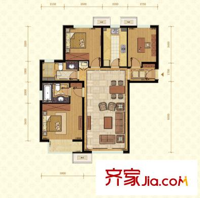 常楹公元1号楼A1户型(售罄) 3室3厅2卫1厨