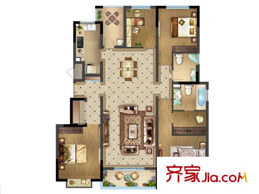 复地紫藤里户型图E2户型 4室2厅2卫1厨