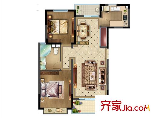 复地紫藤里户型图B1户型 2室2厅1卫1厨