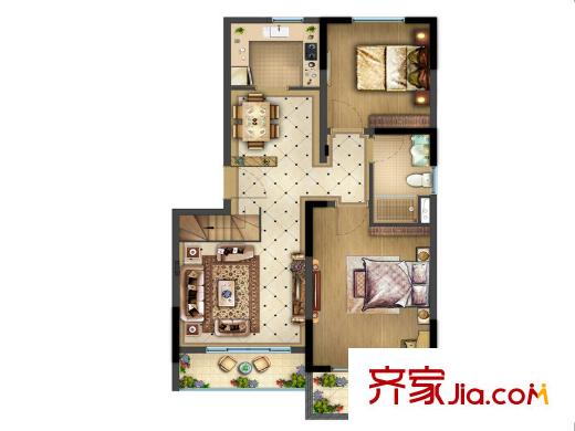 复地紫藤里户型图A户型 2室2厅1卫1厨