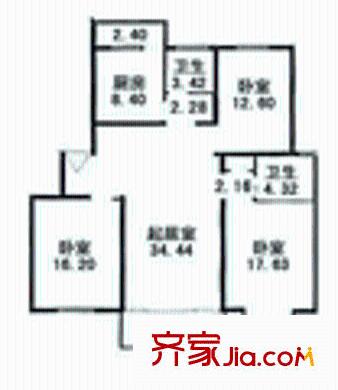 乔顿花园户型图4室2厅2卫1厨