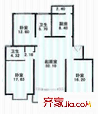乔顿花园户型图3室2厅2卫1厨