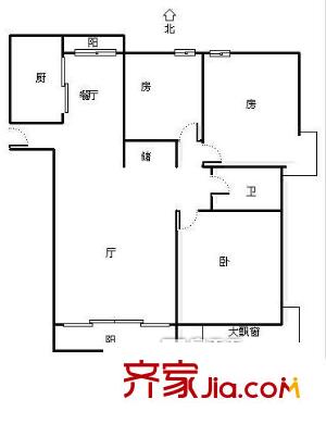 浦江世博家园五街坊户型图100平米3房2厅1卫 3室1厅1卫1厨