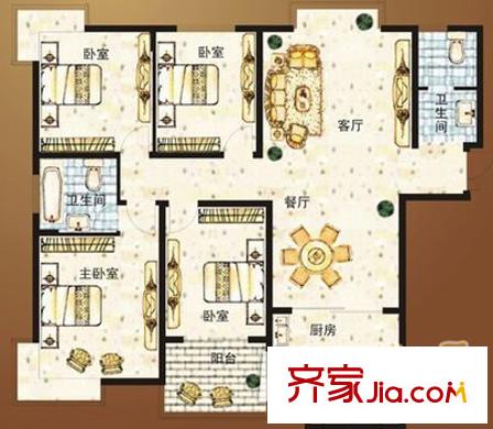 浦发绿城户型图户型图 4室2厅2卫1厨