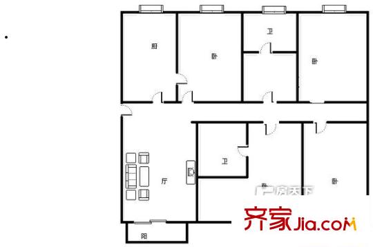 百合花苑户型图户型图 4室1厅2卫1厨