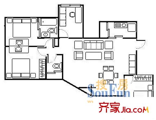 百合花苑 3室 户型图