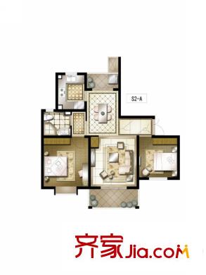 鹏欣一品漫城四期公寓S2-A户型 2室2厅1卫1厨
