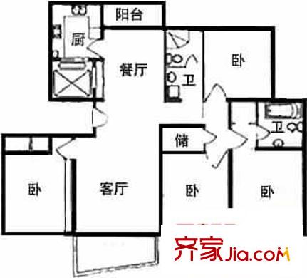 三湘世纪花城户型图户型图 4室2厅2卫1厨