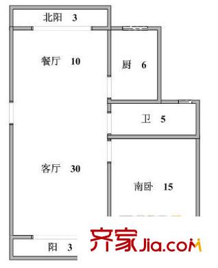 新明星花园二期户型图户型图 1室2厅1卫1厨