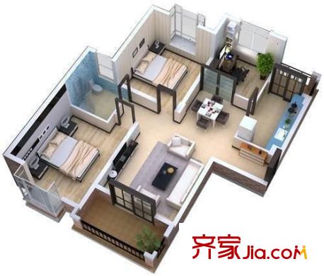 景江苑户型图 户型图 2室1厅1卫1厨
