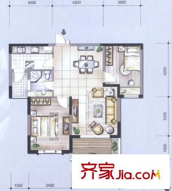 新明星花园二期户型图户型图 2室2厅1卫1厨