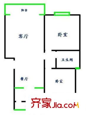 龙柏公寓户型图 户型图 2室1厅1卫1厨