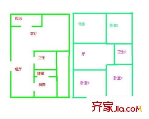虹桥花苑 4室 户型图