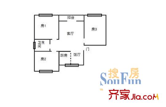 永久城市花园户型图321户型图 3室2厅1卫1厨