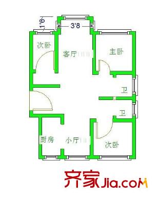 丹桂佳苑戶型圖戶型圖 3室2廳2衛(wèi)1廚