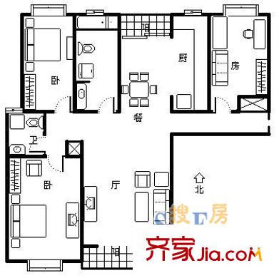 月亮灣園戶型圖上海 月亮灣(川沙) 戶型圖 3室2廳2衛(wèi)1廚