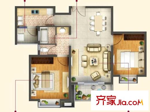 鹏欣一品漫城户型图户型图 2室2厅1卫1厨