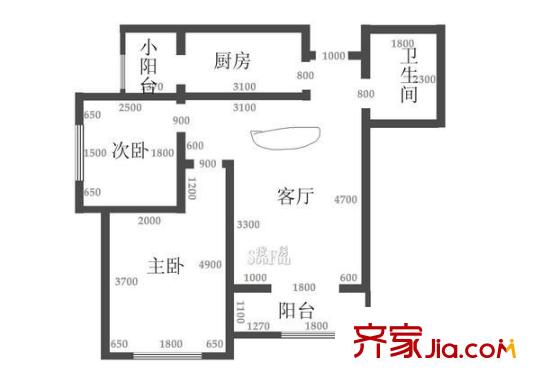 滨浦一村户型图户型图 2室2厅1卫1厨
