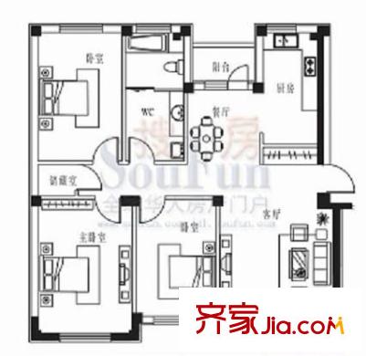 滨浦一村户型图户型图 3室2厅1卫1厨