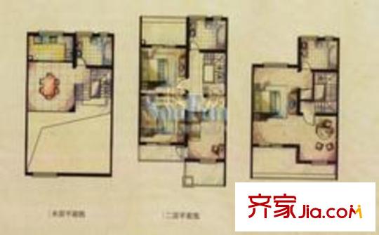南洋瑞都户型图四联别墅2 3室2厅3卫1厨