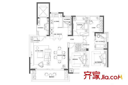 绿地海珀星晖C1户型图 4室2厅2卫1厨