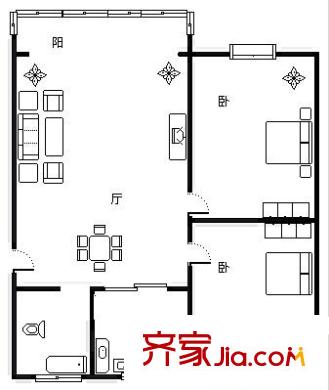 高東馨苑戶型圖戶型圖 2室2廳1衛(wèi)1廚