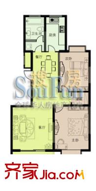 绿景世都户型图E型 2室2厅1卫1厨