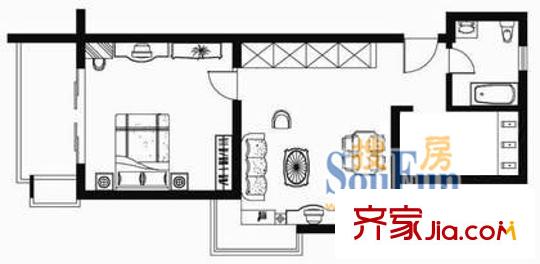 通阁小区 一室 户型图