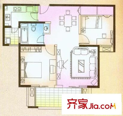 虹桥晶典苑户型图C户型 2室2厅1卫1厨