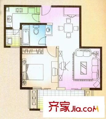 虹桥晶典苑户型图B户型 1室2厅1卫1厨