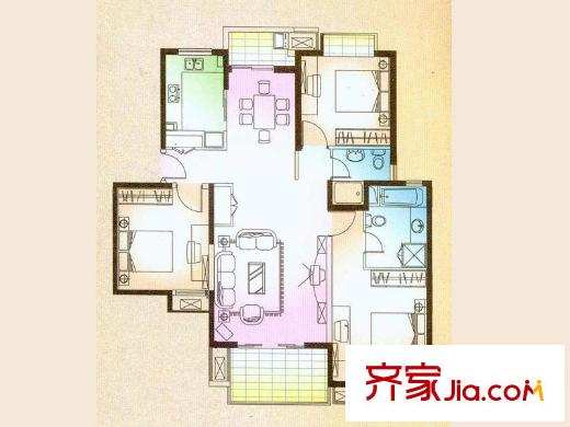 虹桥晶典苑户型图A户型 3室2厅2卫1厨