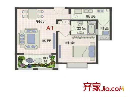 白玉兰馨园户型图户型图 1室1厅1卫1厨