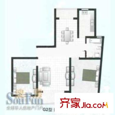 枫桦景苑户型图G2户型 3室2厅2卫1厨