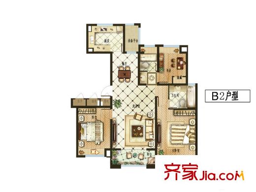 信达蓝爵B2户型图 3室2厅2卫1厨