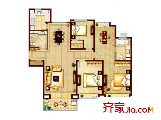 合生前灘一號戶型圖C2戶型戶型圖 3室2廳2衛(wèi)1廚