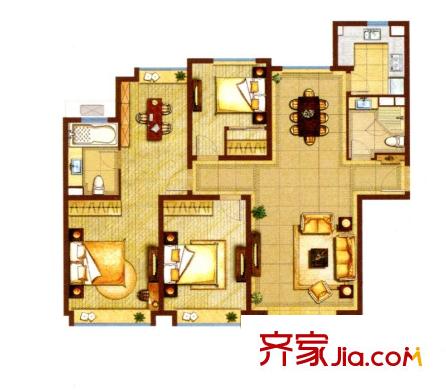 合生前灘一號戶型圖C戶型戶型圖 3室2廳2衛(wèi)1廚