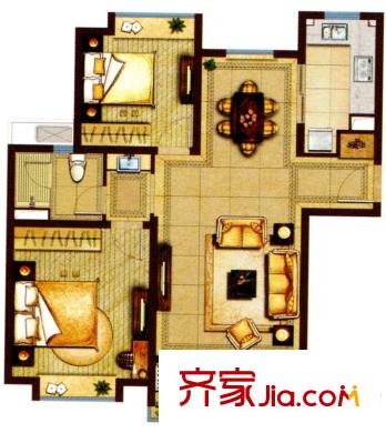 合生前灘一號戶型圖A戶型90平米2房2廳1衛(wèi) 2室2廳1衛(wèi)1廚